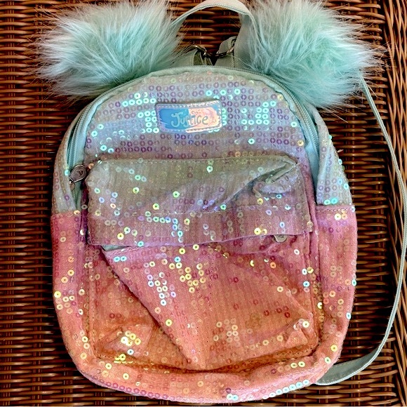 Justice Pom Pom sequin Ombre small / mini backpack bookbag - Picture 6 of 16